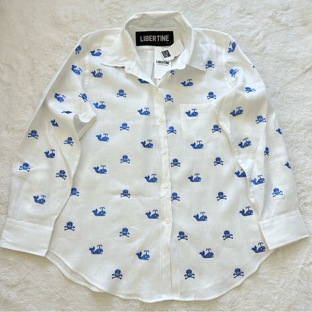 Retail $950! Brand-new! Libertine linen shirt sparkling whales and SKULLS L XL